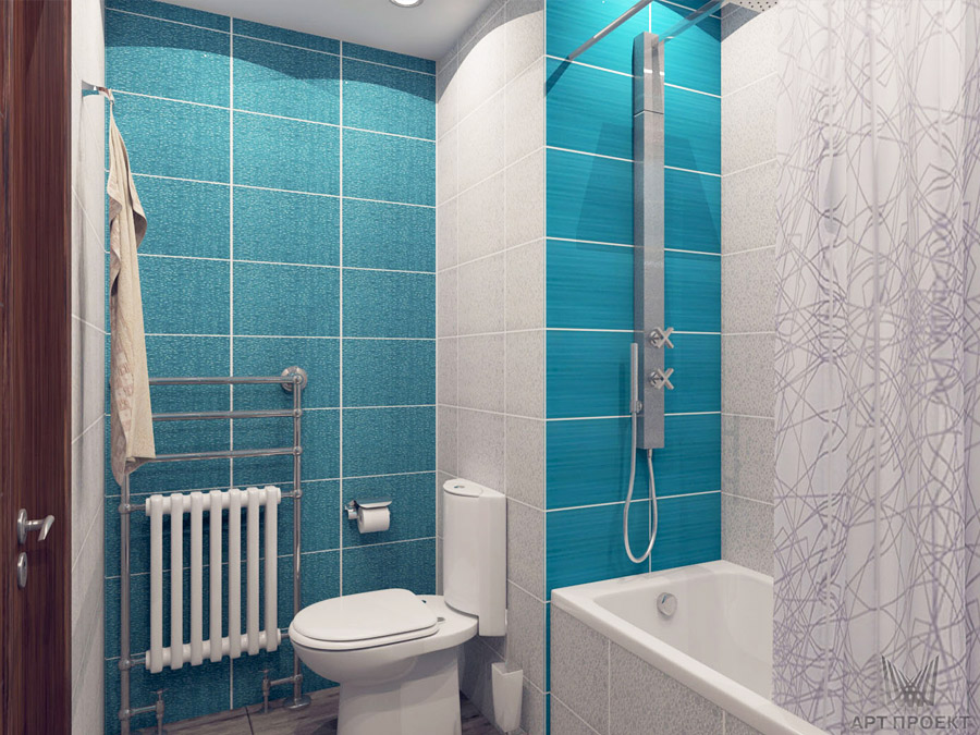 Дизайн-проект интерьера однокомнатной квартиры 44 кв.м - ванная и туалет