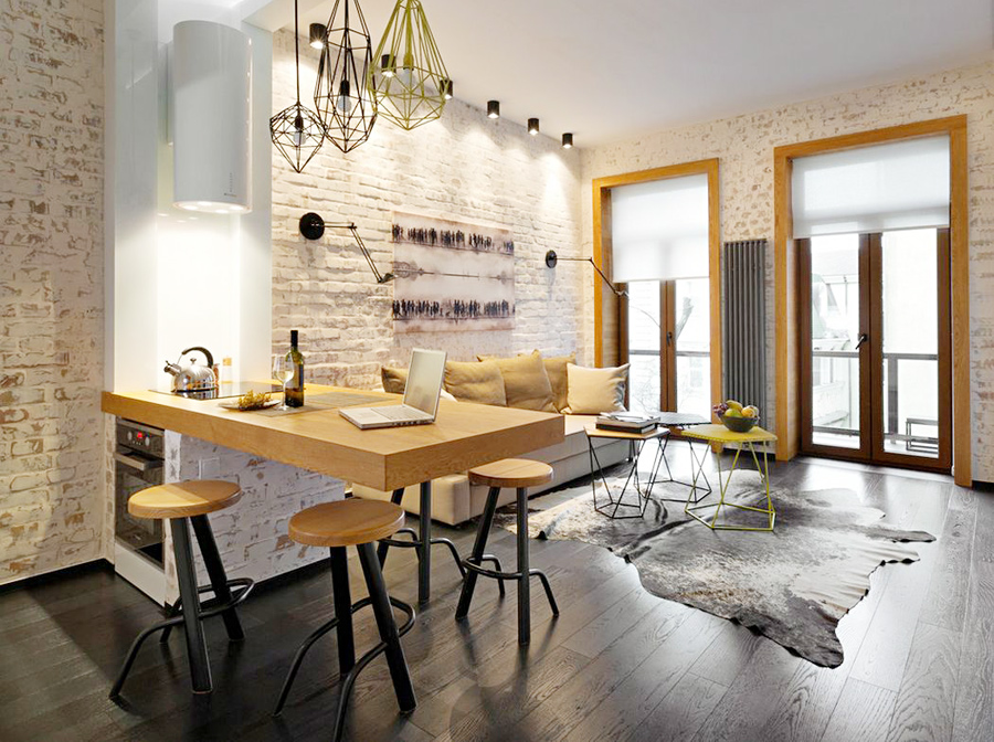 Дизайн интерьера однокомнатной квартиры: совмещенная комната и кухня