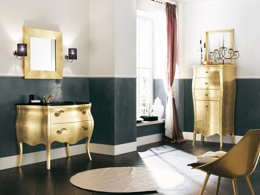 Золотой цвет в интерьере ванной