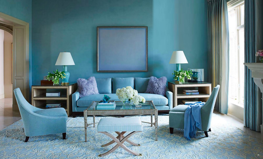 Голубой цвет в интерьере гостиных комнат