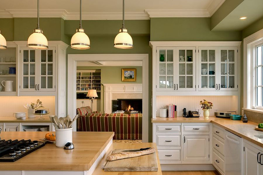 Оливковый цвет в интерьере кухни