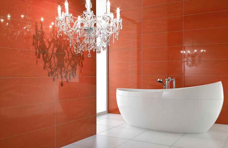 Оранжевый цвет в интерьере ванной