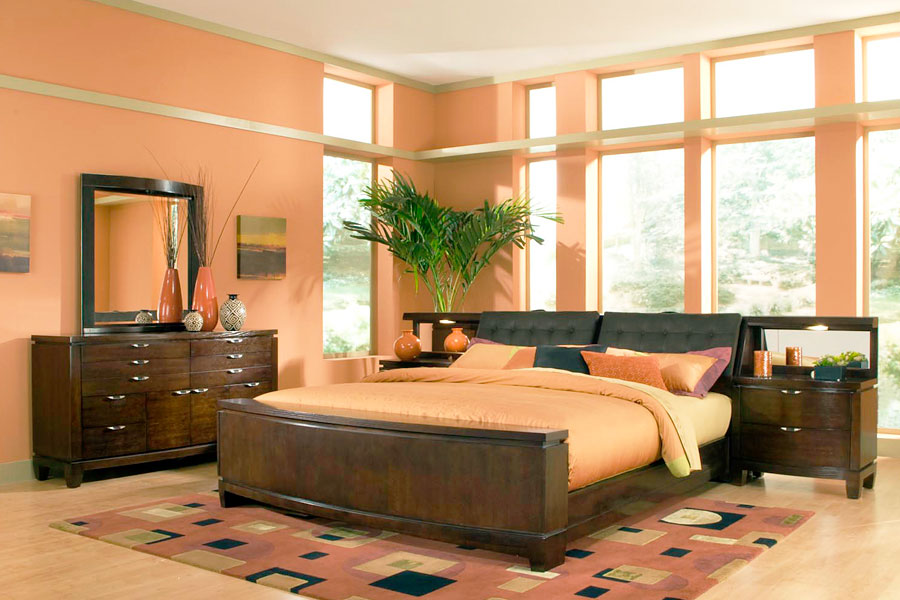 Персиковый цвет в интерьере спальни