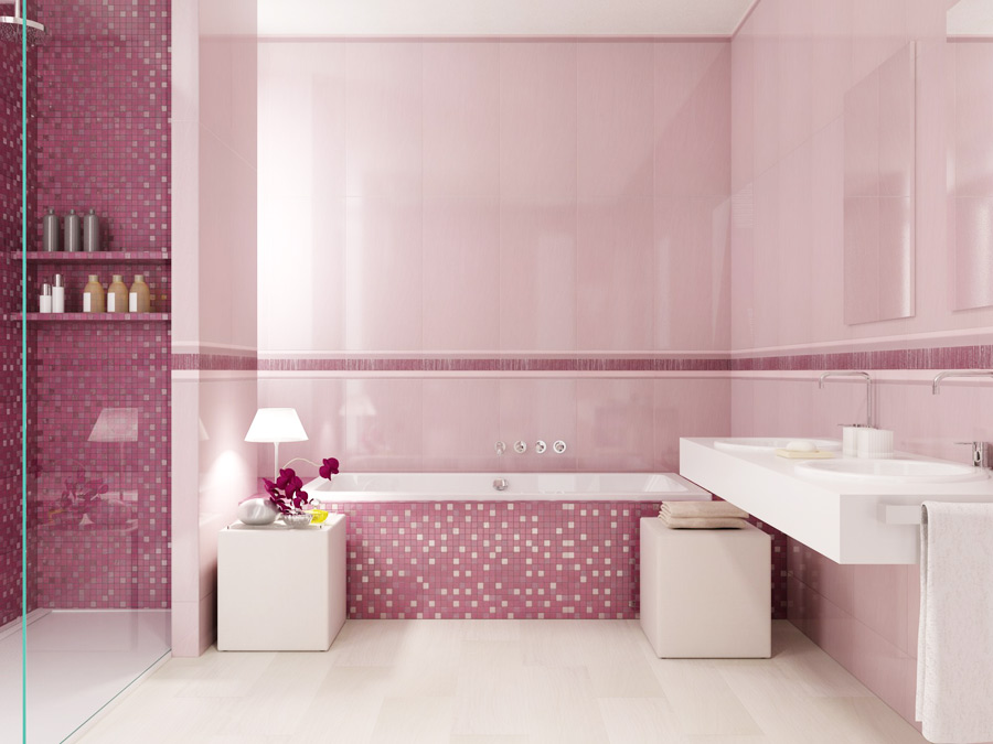 Розовый цвет в интерьере ванной