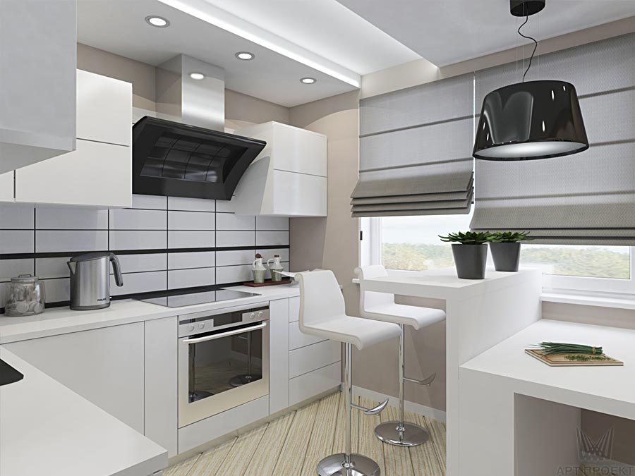 Дизайн-проект интерьера трехкомнатной квартиры в стиле минимализм - кухня