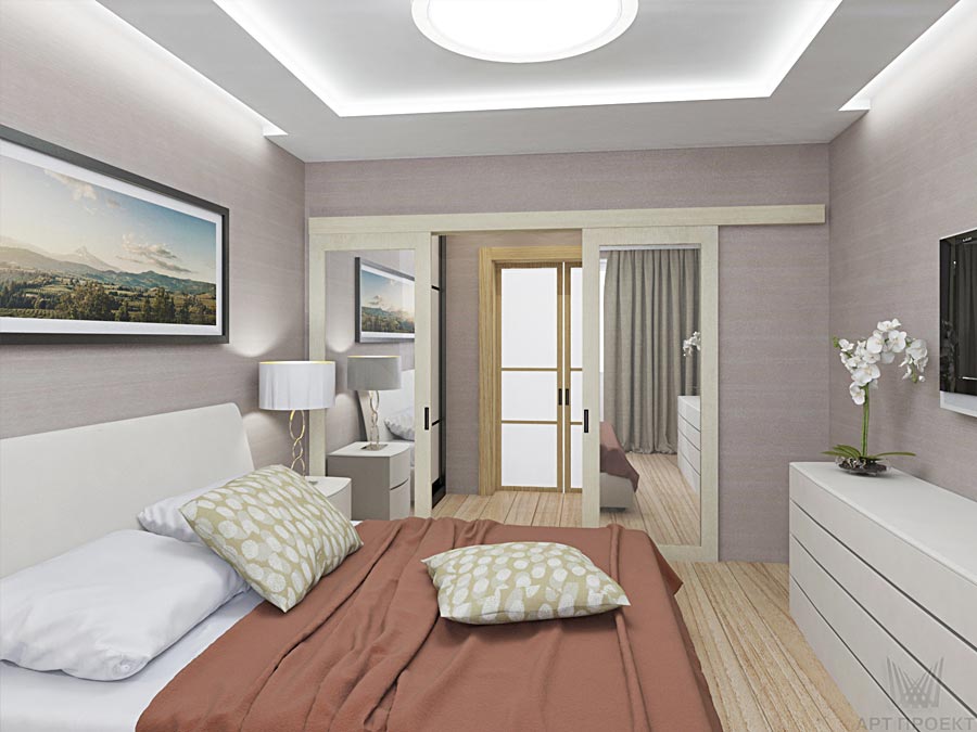 Дизайн-проект интерьера трехкомнатной квартиры 89 кв.м: в спальне