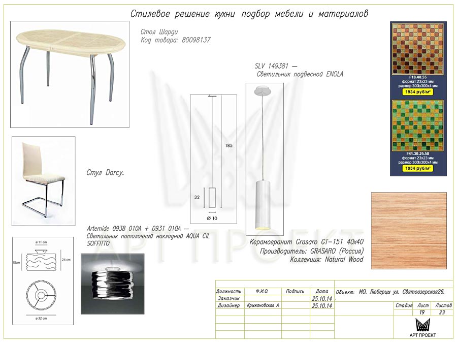 Подбор мебели на кухню в дизайн-проекте двухкомнатной квартиры 60 кв.м