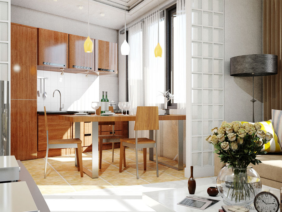 Дизайн-проект интерьера квартиры 58,6 кв.м - гостиная-кухня
