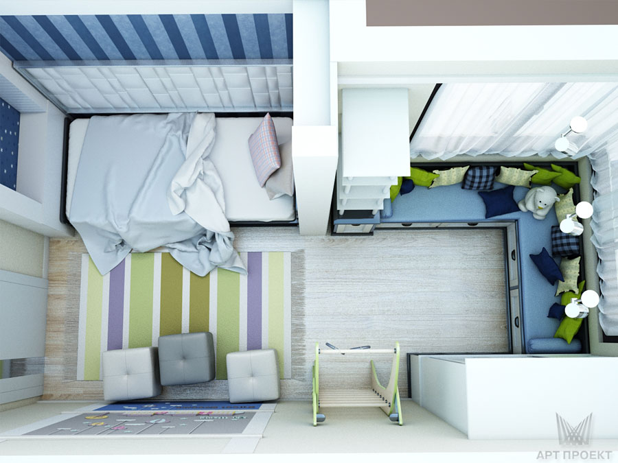Дизайн-проект интерьера квартиры 58,6  кв.м - детская сверху