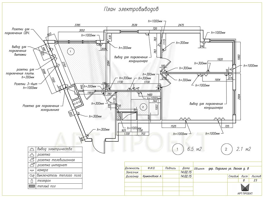 План электровыводов к дизайн-проекту интерьера квартиры 58,6  кв.м
