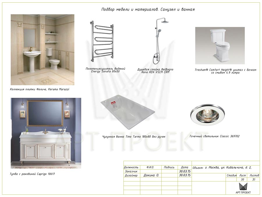 Подбор мебели и материалов для ванной и санузла