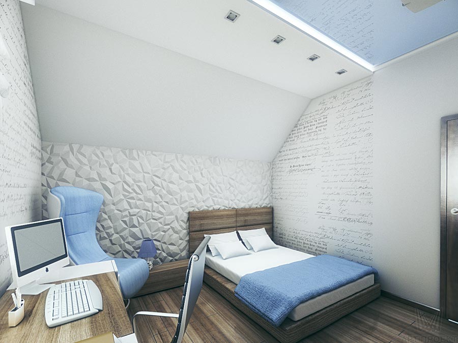 Дизайн-проект интерьера дома 182,4 кв.м - голубая спальня