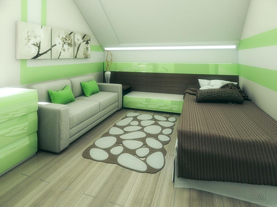Дизайн-проект интерьера дома 182,4 кв.м - салатовая спальня