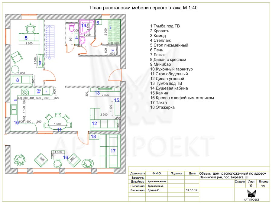План расстановки мебели в дизайн-проекте дома 182,4 кв.м - 1-ый этаж