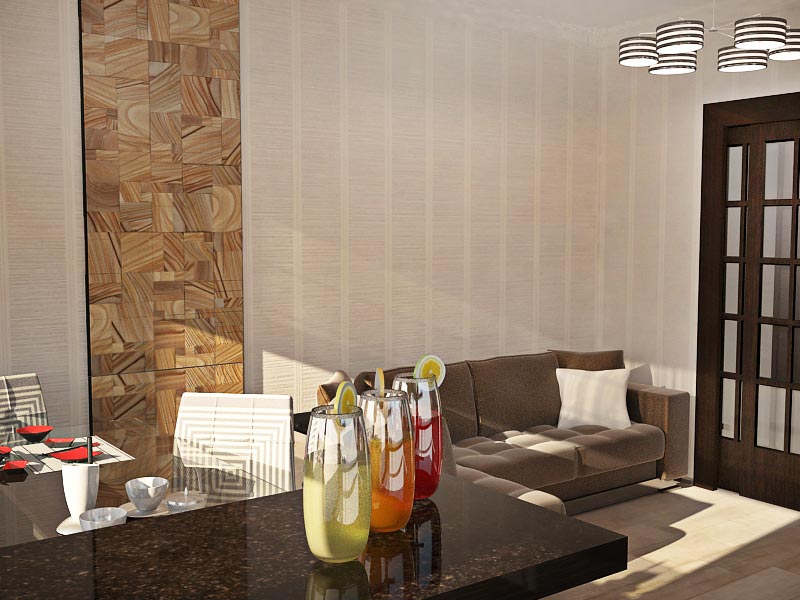 Дизайн-проект интерьера трехкомнатной квартиры 78,5 кв.м: зона отдыха в гостиной-кухне