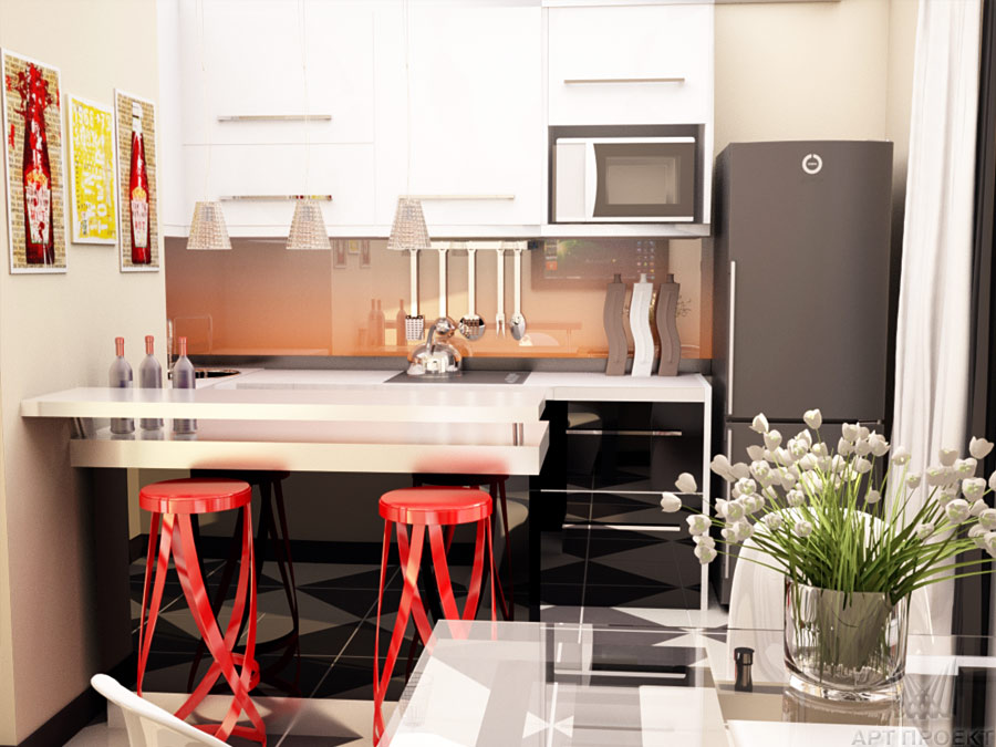 Дизайн интерьера кухни в двухкомнатной квартире 75 кв.м