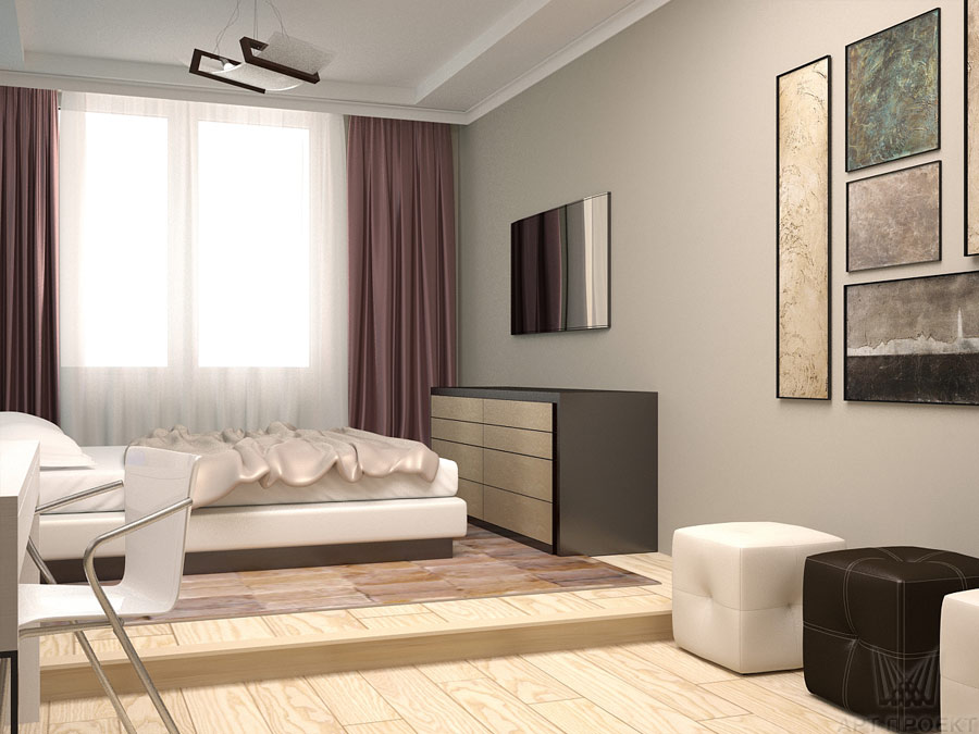 Дизайн-проект интерьера двухкомнатной квартиры 75 кв.м - спальня